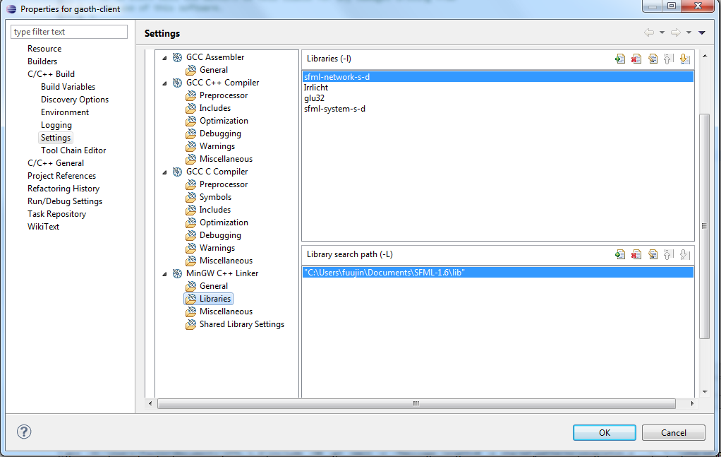 How to link SFML libraries in Eclipse